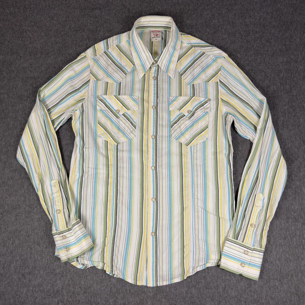 True Religion Shirt Mens XL Multicolor Stripe Long Sleeve Snap Front Western